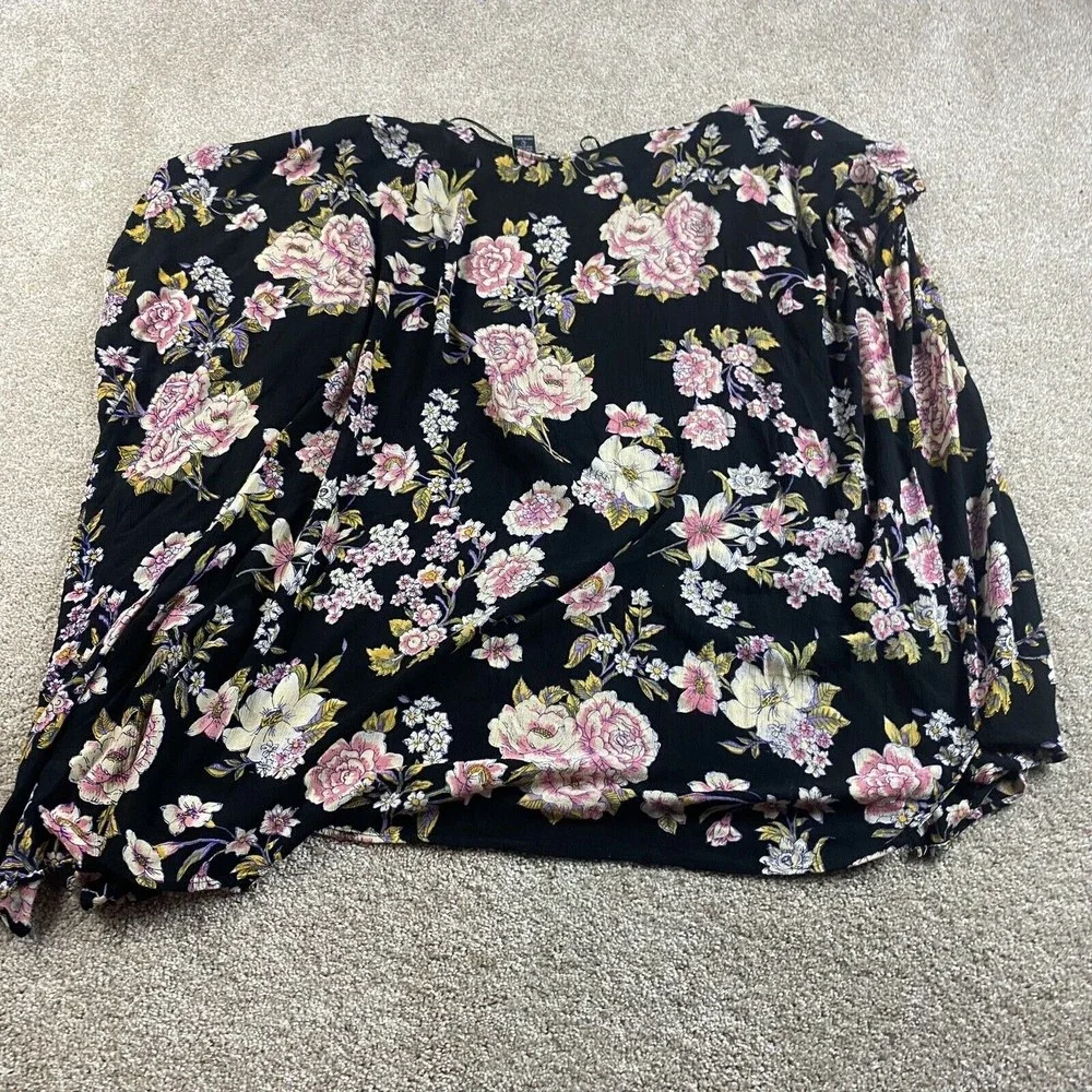 Angie Womens Floral Boho Kimono Duster L Black Rayon Festival Flowy - Picture 7 of 8